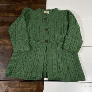 Kilronan Knitwear Made In Ireland Merino Wool Cable Knit Cardigan Size Small